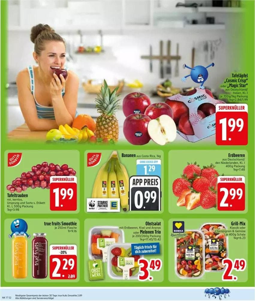 Aktueller Prospekt Edeka - Prospekte - von 20.04 bis 25.04.2026 - strona 4 - produkty: ananas, beere, beeren, erdbeere, erdbeeren, flasche, grill, kiwi, melone, melonen, obst, salat, smoothie, tafeläpfel, tafeltrauben, Ti, trauben, true fruits