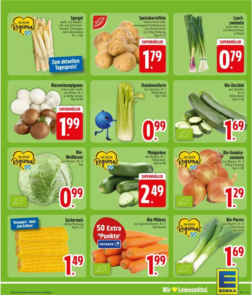 Aktueller Prospekt Edeka - Prospekte - von 20.04 bis 25.04.2026 - strona 5 - produkty: beutel, bio, Bio-Gemüse, bio-zucchini, braun, champignon, champignons, deka, eis, elle, gurke, gurken, kartoffel, kartoffeln, Kraut, mais, möhren, reis, Schal, Schale, spargel, speisekartoffeln, stauden, zucchini, zucker, zuckermais, zwiebel, zwiebeln