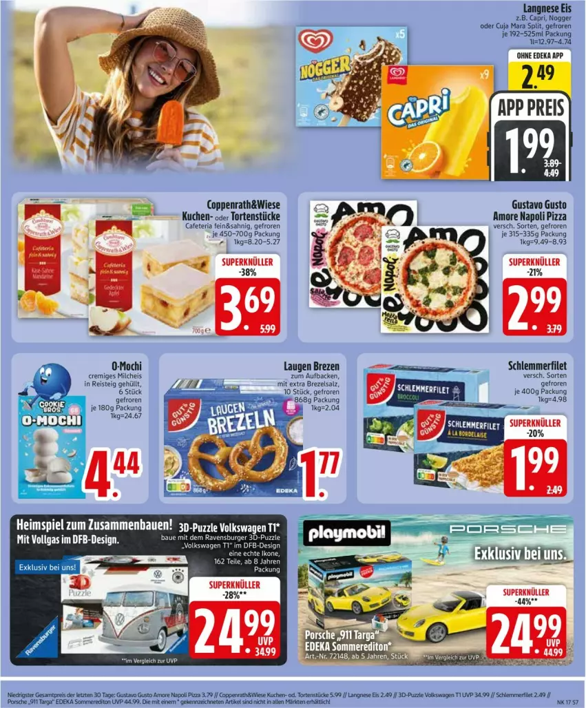 Aktueller Prospekt Edeka - Prospekte - von 20.04 bis 25.04.2026 - strona 9 - produkty: Bau, brezel, Cap, coppenrath, deka, eis, filet, kuchen, langnese, langnese eis, milch, Mochi, nogger, pizza, reis, Ria, salz, schlemmerfilet, Ti, torte, ZTE