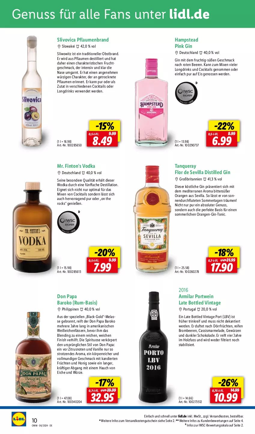 Aktueller Prospekt Lidl - Highlights in der Weinwelt - von 01.06 bis 30.06.2024 - strona 10 - produkty: beere, beeren, brita, brombeere, brombeeren, cassis, cocktail, cocktails, deka, drink, drinks, eis, elle, erde, Finish, frucht, früchte, früchten, gewürz, gin, gutschein, Holz, honig, lack, mac, marmelade, merl, ndk, nuss, obst, Obstbrand, orange, orangen, pflaume, pflaumen, Portwein, reifen, rum, rwe, schoko, schokolade, Spezi, Tanqueray, Ti, tisch, tonic, vanille, vodka, wein, wodka