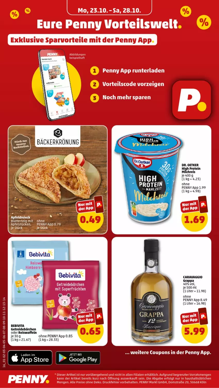 Aktueller Prospekt Penny - Prospekte - von 23.10 bis 28.10.2023 - strona 16 - produkty: bebivita, Dr. Oetker, eis, eiswaffeln, grappa, milch, milchreis, reis, Reiswaffeln, vita, waffeln, ZTE