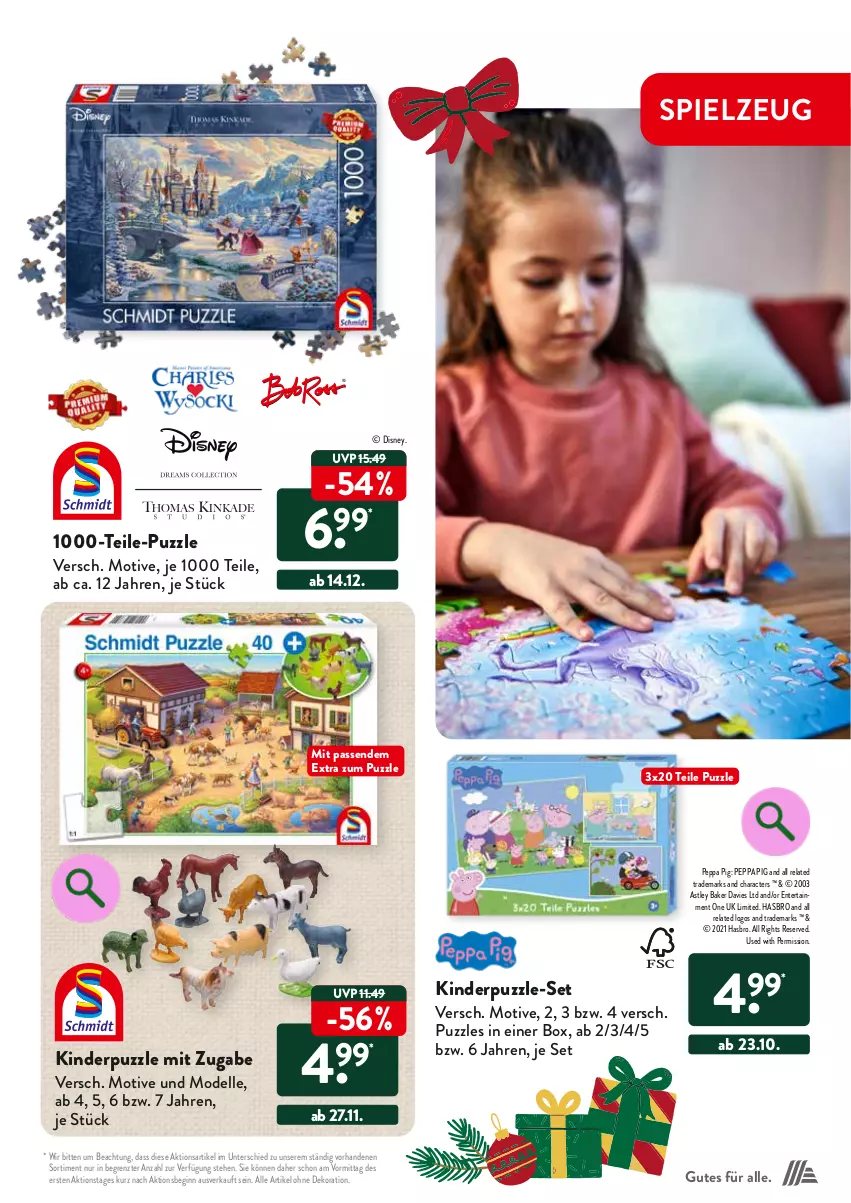 Aktueller Prospekt AldiSud - KLEINE WÜNSCH, GROSSE FREUDE. - von 23.10 bis 30.12.2023 - strona 13 - produkty: aldi, alle artikel ohne dekoration, dekoration, dell, disney, elle, ente, gin, Hasbro, Holz, Holz-Puzzle, Kinder, Mode, Peppa Pig, Puzzle, rel, rwe, schnitten, Spiele, spielzeug, Ti, ZTE