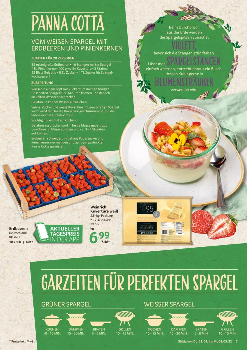 Aktueller Prospekt Selgros - Spargelzeit - von 21.04 bis 04.05.2022 - strona 7 - produkty: beere, beeren, eier, eis, erdbeere, erdbeeren, erde, garnier, gelatine, Gläser, grüner spargel, LG, panna cotta, pinienkerne, reis, ring, sahne, spargel, Ti, topf, wasser, wein, würfel, zucker