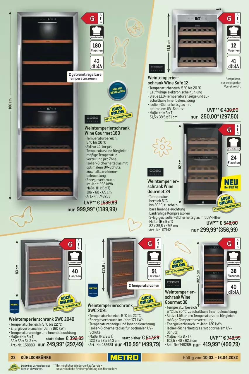 Aktueller Prospekt Metro - Erlesene Tropfen Spezial - von 10.03 bis 16.04.2022 - strona 22 - produkty: beleuchtung, eis, Elektro, elle, kompressor, Rauch, reis, Schal, Schrank, teller, Ti, uv-schutz, wein