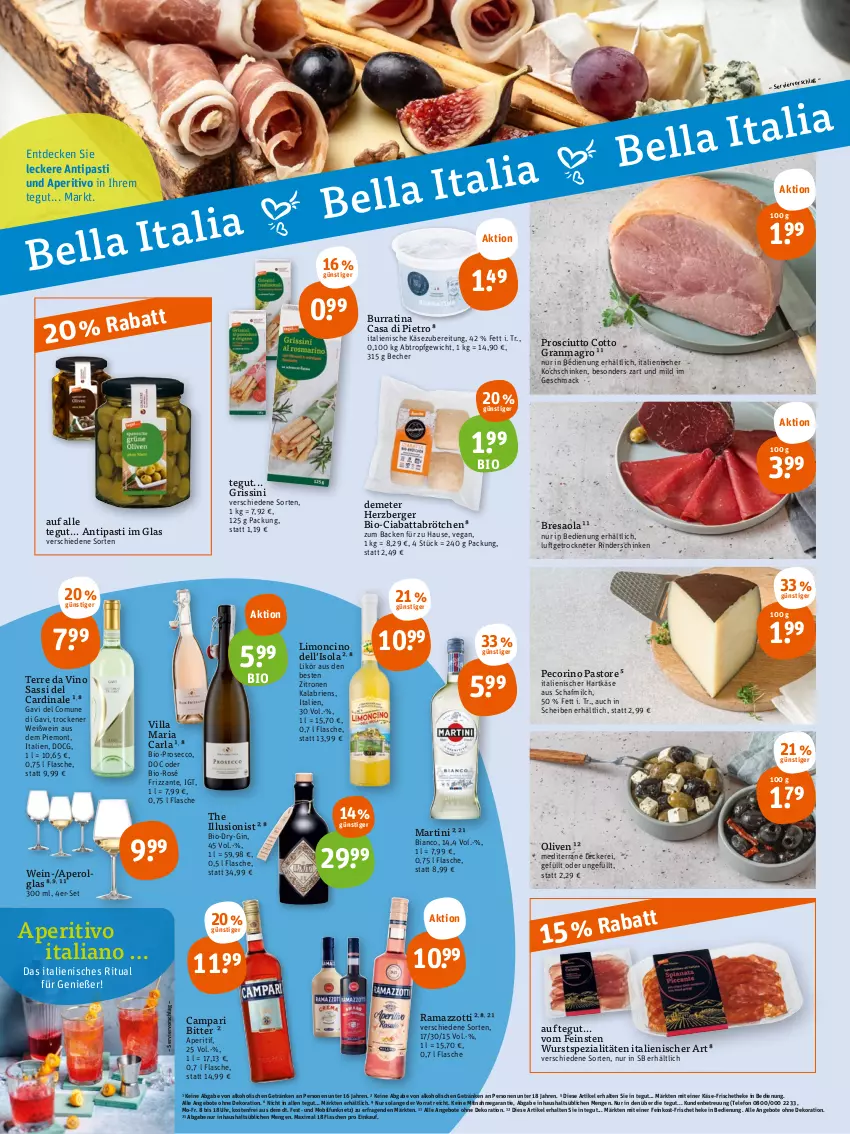 Aktueller Prospekt Tegut - Angebote der Woche - von 31.07 bis 05.08.2023 - strona 2 - produkty: alkohol, angebot, angebote, antipasti, aperitif, aperol, arla, asti, Becher, Berger, bio, Bresaola, brie, brötchen, campari, ciabatta, cin, decke, dekoration, dell, ecco, feinkost, flasche, frizzante, getränk, getränke, gin, grissini, hartkäse, herzberger, italienischer hartkäse, Käse, kochschinken, LG, likör, limo, mac, martini, milch, olive, oliven, Pecorino, prosciutto, prosciutto cotto, prosecco, rama, ramazzott, ramazzotti, resa, Ria, rind, rinder, schinken, Spezi, telefon, Ti, uhr, wein, Weißwein, wurst, zitrone, zitronen, zott