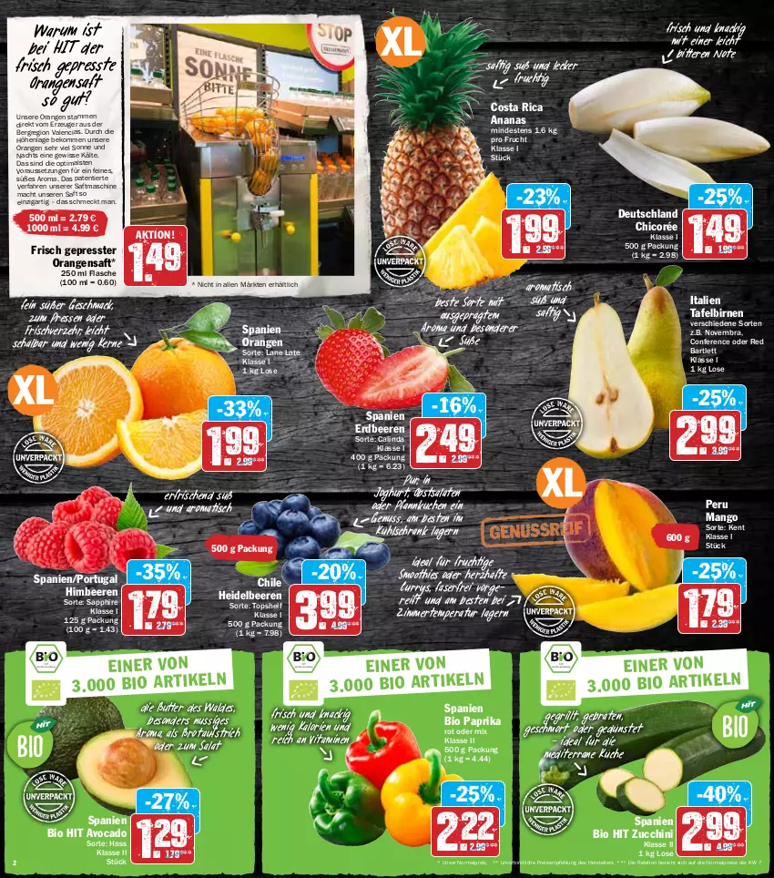 Aktueller Prospekt Hit - Prospekte - von 28.02 bis 05.03.2022 - strona 2 - produkty: ananas, aufstrich, avocado, beere, beeren, beko, bio, bio hit, Birnen, braten, brot, brotaufstrich, butter, curry, eis, elle, erdbeere, erdbeeren, flasche, frucht, grill, heidelbeere, heidelbeeren, himbeer, himbeere, himbeeren, joghur, joghurt, küche, kuchen, kühlschrank, mac, mango, nuss, obst, Optimals, orange, orangen, orangensaft, paprika, paprika rot, Pfannkuchen, reis, rel, rum, saft, salat, salate, sapphire, Schrank, smoothie, smoothies, tafelbirnen, teller, Ti, tisch, vita, Vitamine, zucchini