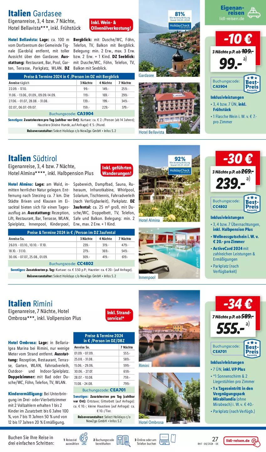 Aktueller Prospekt Lidl - Juni Reise-Highlights - von 31.05 bis 30.06.2024 - strona 27 - produkty: aust, axe, Bad, bett, buch, dusche, eis, Fahrrad, flasche, Garten, gutschein, inklusivleistungen, innenpool, italien gardasee, Kinder, Kinderpool, kurtaxe, leine, Liege, Liegestühl, natur, olive, oliven, olivenöl, pool, reis, reiseveranstalter, rezept, Ria, rum, sac, sonnenschirm, Stier, Stühl, telefon, Ti, Tiere, tisch, usb, wein, Whirlpool