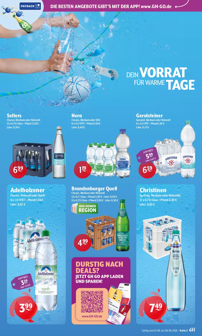 Aktueller Prospekt Getraenke Hoffmann - Prospekte - von 01.06 bis 06.06.2026 - strona 2 - produkty: adelholzener, angebot, angebote, burger, eis, elle, gerolsteine, gerolsteiner, Holz, natur, rel, Selters, Sprudel, steiner, Ti