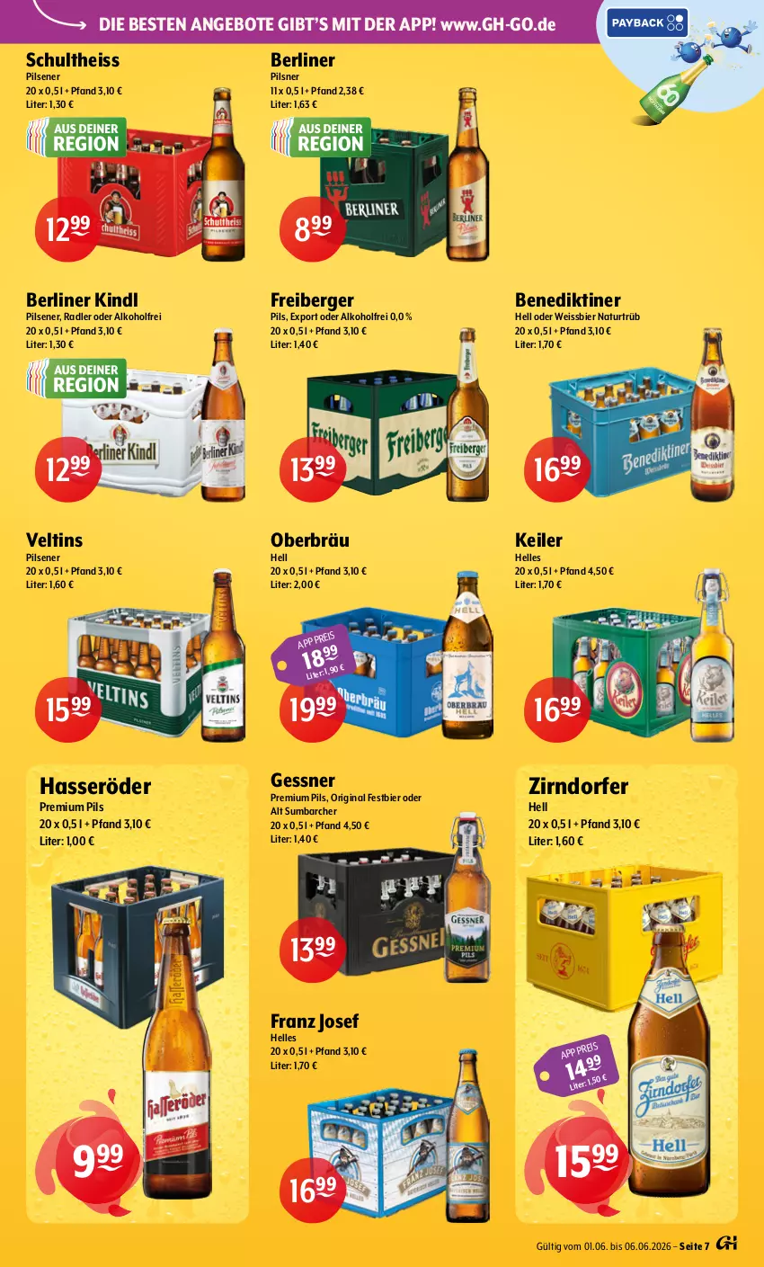 Aktueller Prospekt Getraenke Hoffmann - Prospekte - von 01.06 bis 06.06.2026 - strona 7 - produkty: alkohol, angebot, angebote, Benediktiner, Berger, berliner, berliner kindl, bier, eis, elle, Freiberger, Gessner, gin, hasseröder, natur, pils, pilsener, pilsner, premium pils, radler, Schultheiss, Ti, veltins, veltins pilsener, weissbier