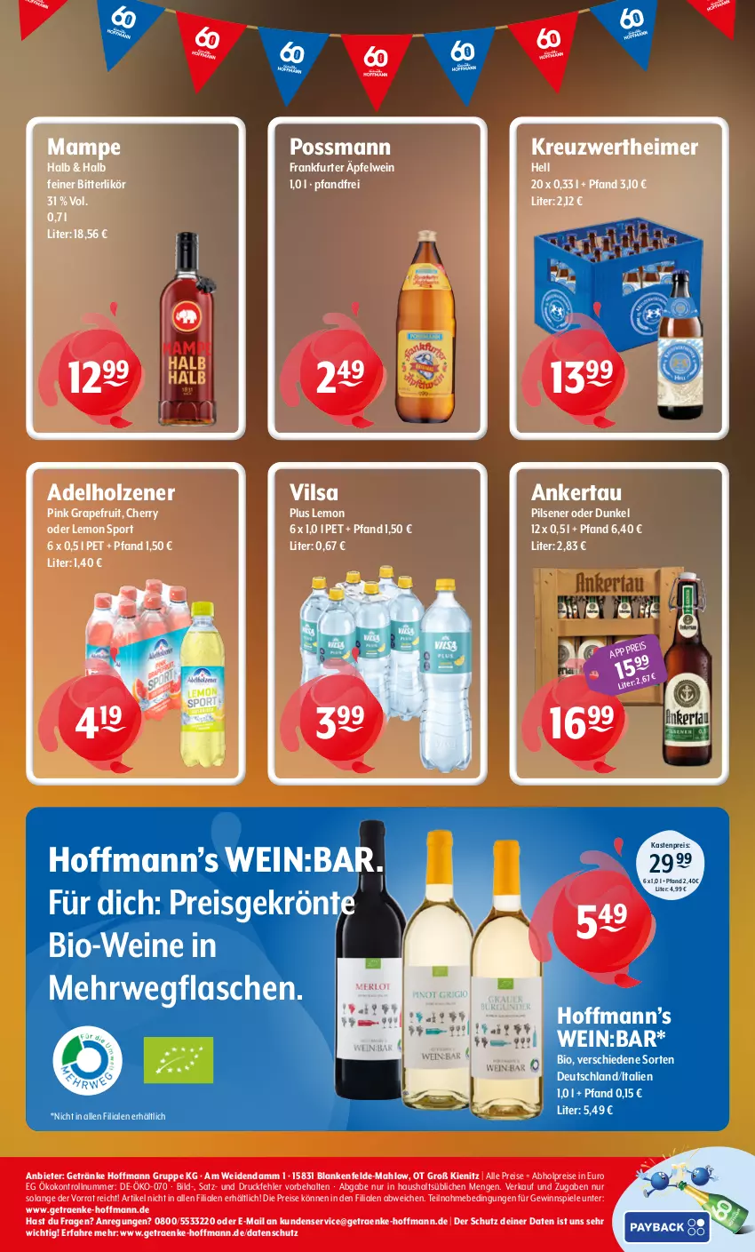 Aktueller Prospekt Getraenke Hoffmann - Prospekte - von 01.06 bis 06.06.2026 - strona 8 - produkty: abholpreise, adelholzener, bio, Bio-Wein, eimer, eis, flasche, frankfurter, getränk, getränke, gewinnspiel, grapefruit, Holz, likör, mam, pils, pilsener, reis, rwe, Spiele, Sport, Ti, vilsa, vorteilspreis, wein, weine