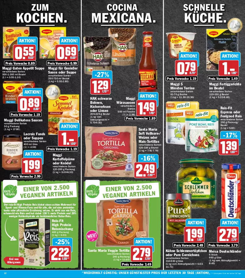 Aktueller Prospekt Hit - Prospekte - von 04.07 bis 09.07.2022 - strona 12 - produkty: Becher, beutel, bohne, bohnen, cin, delikatess sauce, eis, elle, erbsen, fertiggericht, fertiggerichte, flasche, kartoffel, Kartoffelpüree, kichererbsen, Knödel, korn, Kühne, LG, linsen, maggi, mais, meica, natur, natur-reis, püree, reis, reis-fit, Ria, rwe, sauce, saucen, schlemmertöpfchen, Sport, suppe, suppen, terrine, Ti, Töpfchen, tortilla, tortillas, veggie, würzsauce, würzsaucen, ZTE