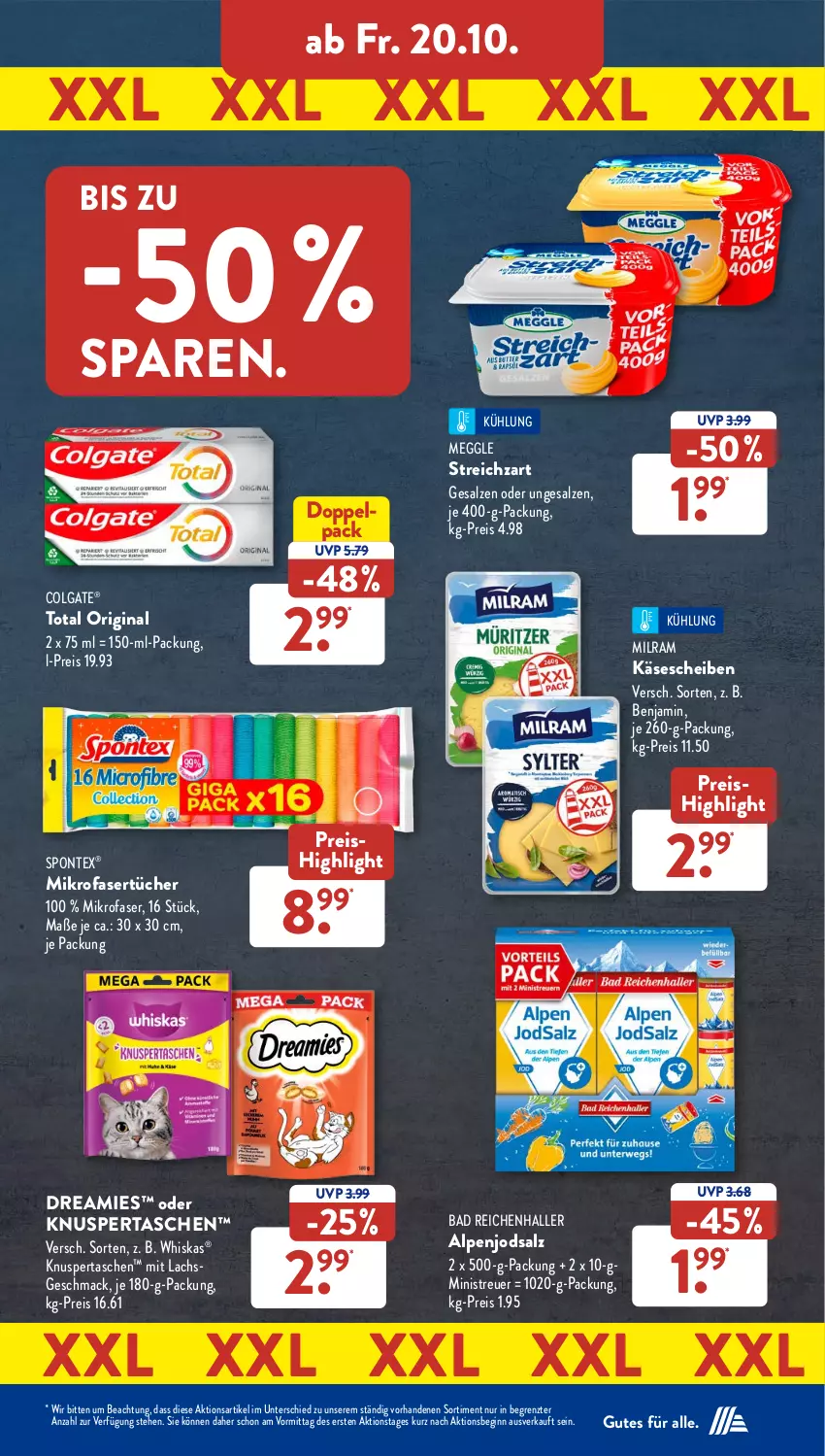 Aktueller Prospekt AldiSud - NÄCHSTE WOCHE - von 16.10 bis 21.10.2023 - strona 29 - produkty: Bad, colgate, dreamies, eis, gin, Käse, käsescheiben, lachs, LG, mac, meggle, mikrofaser, Mikrofasertücher, milram, reis, salz, spontex, Streichzart, Tasche, taschen, Ti, tücher, whiskas, ZTE