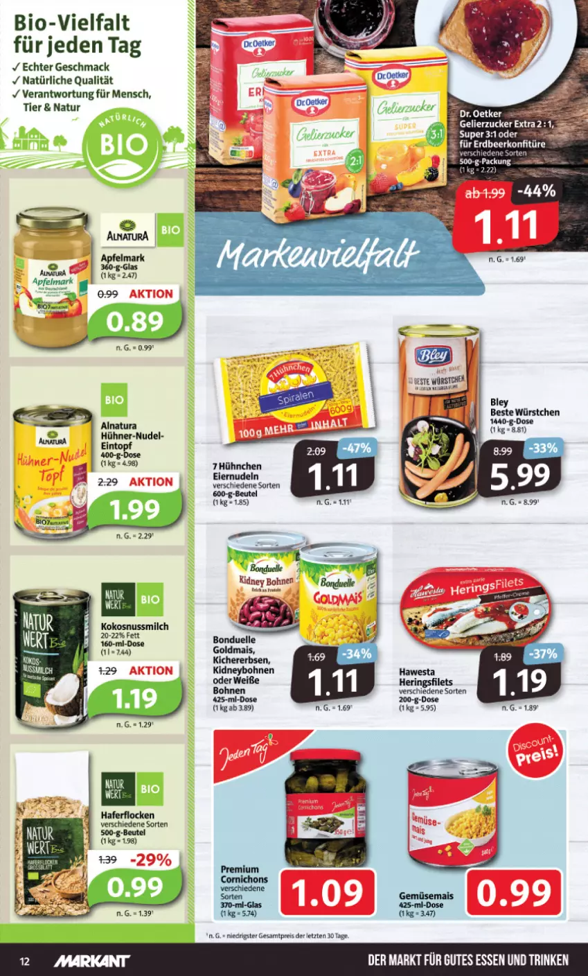 Aktueller Prospekt Markant - Prospekte - von 22.05 bis 27.05.2023 - strona 12 - produkty: beutel, bio, bohne, bohnen, bonduelle, eier, eiernudeln, eis, elle, filet, filets, gutes essen, hafer, haferflocken, hawesta, hering, Herings, heringsfilets, hühner, kidney, mac, natur, natura, nudel, nudeln, reis, ring, Ti, ZTE