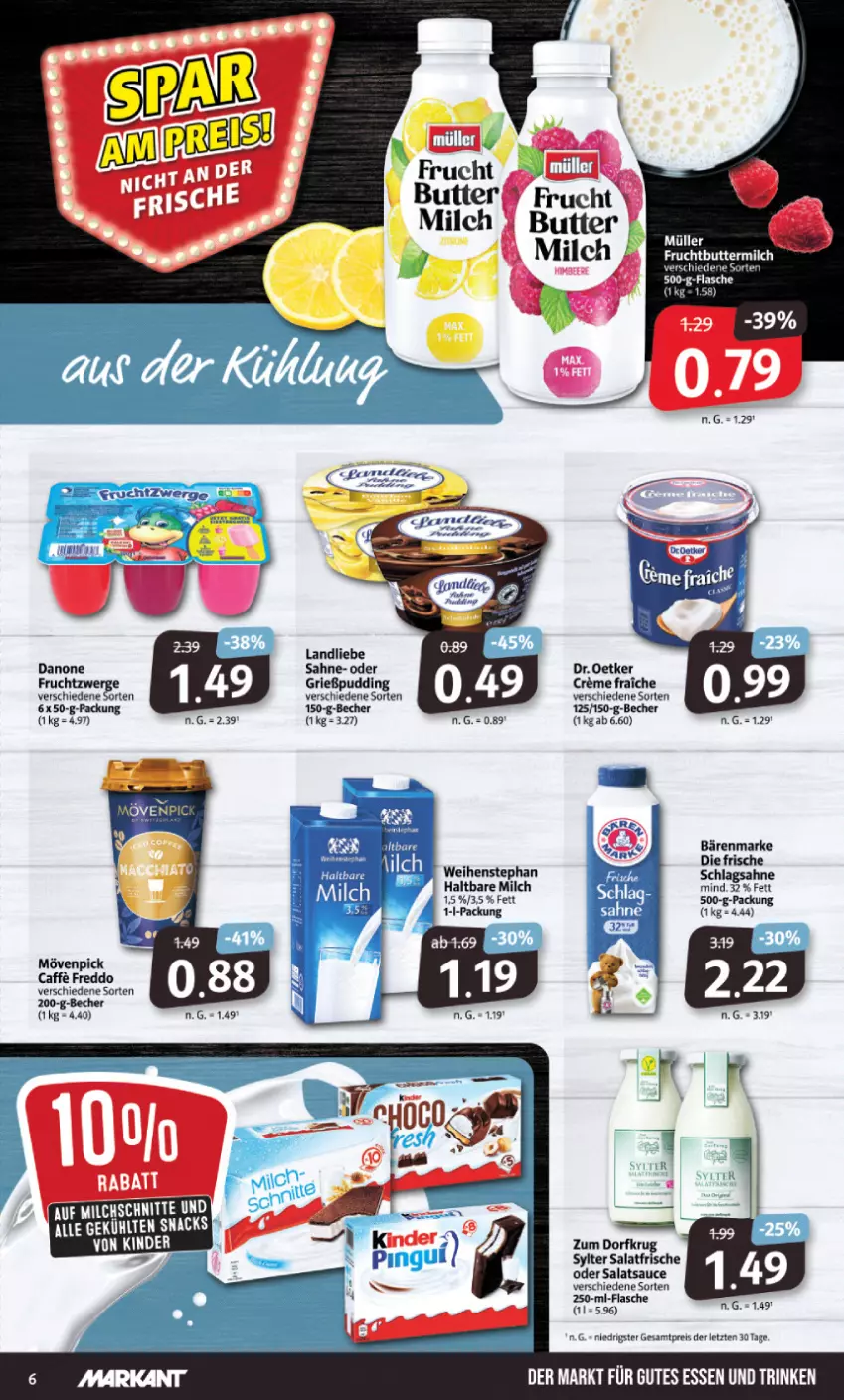 Aktueller Prospekt Markant - Prospekte - von 22.05 bis 27.05.2023 - strona 6 - produkty: bärenmarke, Becher, beere, butter, buttermilch, caffe, creme, danone, Dr. Oetker, eis, flasche, freddo, frucht, fruchtzwerge, Grießpudding, haltbare milch, landliebe, milch, mövenpick, pudding, reis, sahne, salat, schlagsahne, snack, snacks, Sylter, Ti, weihenstephan, ZTE