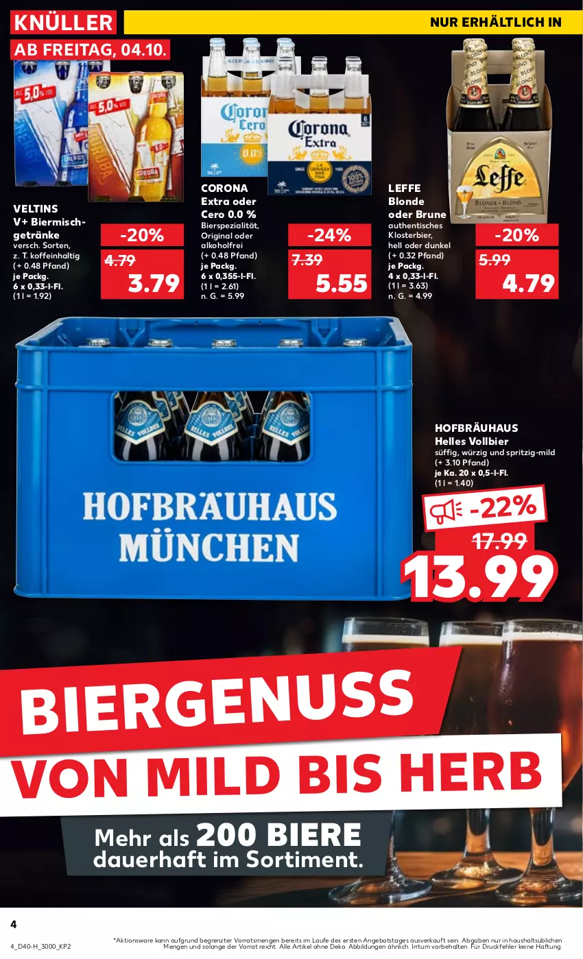 Aktueller Prospekt Kaufland - Extra-Angebote - von 04.10 bis 09.10.2024 - strona 4 - produkty: alkohol, angebot, auer, bier, Biere, corona, corona extra, elle, getränk, getränke, gin, nuss, Spezi, Ti, tisch, veltins, ZTE