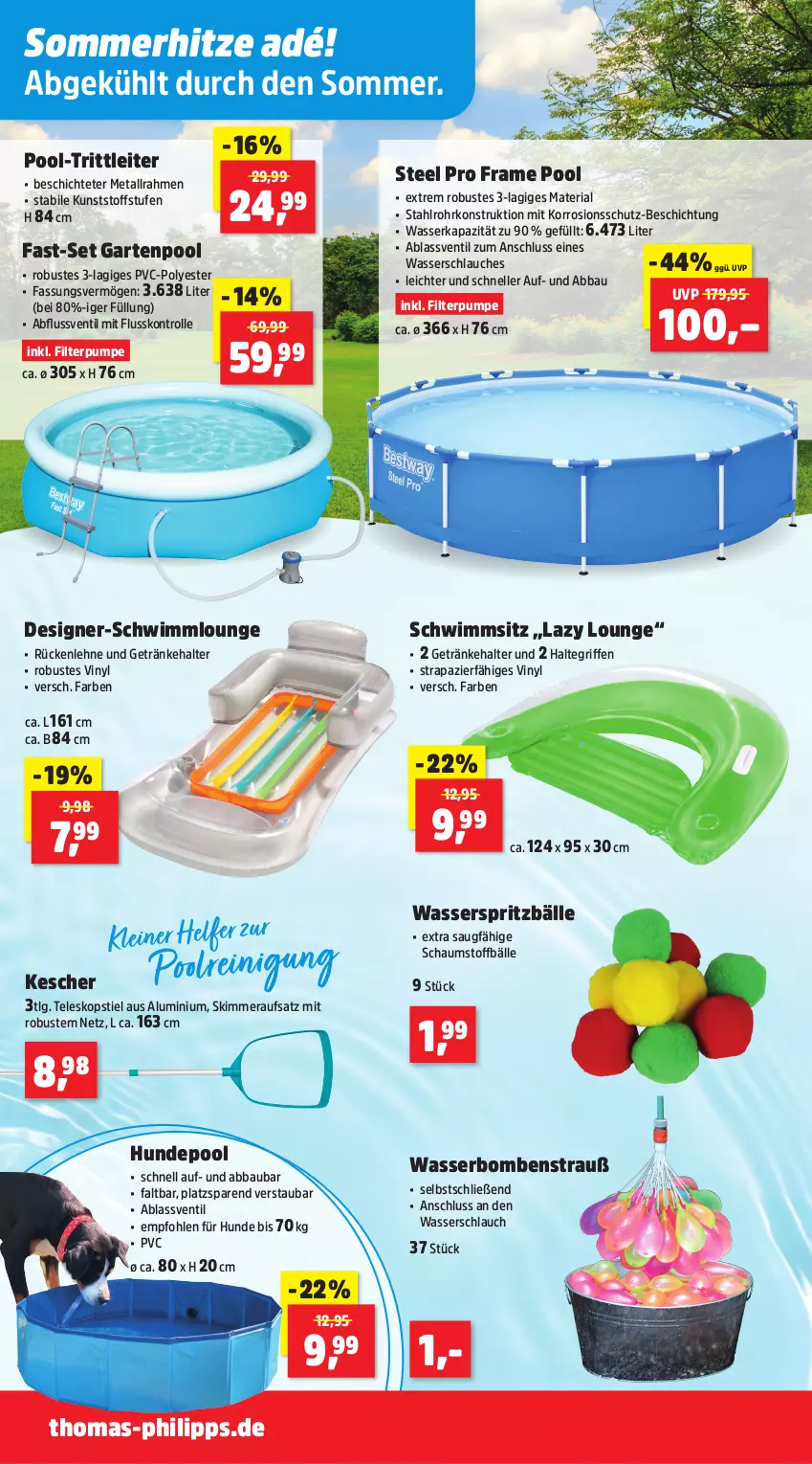 Aktueller Prospekt Thomas Philipps - von 30.06 bis 05.07.2025 - strona 6 - produkty: Abba, Bau, elle, Garten, getränk, getränke, getränkehalter, Kescher, leine, LG, pool, Reinigung, Ria, rückenlehne, schlauch, Schwimmsitz, steel pro, tee, Teleskop, teleskopstiel, Ti, wasser, wasserbomben, Wasserschlauch