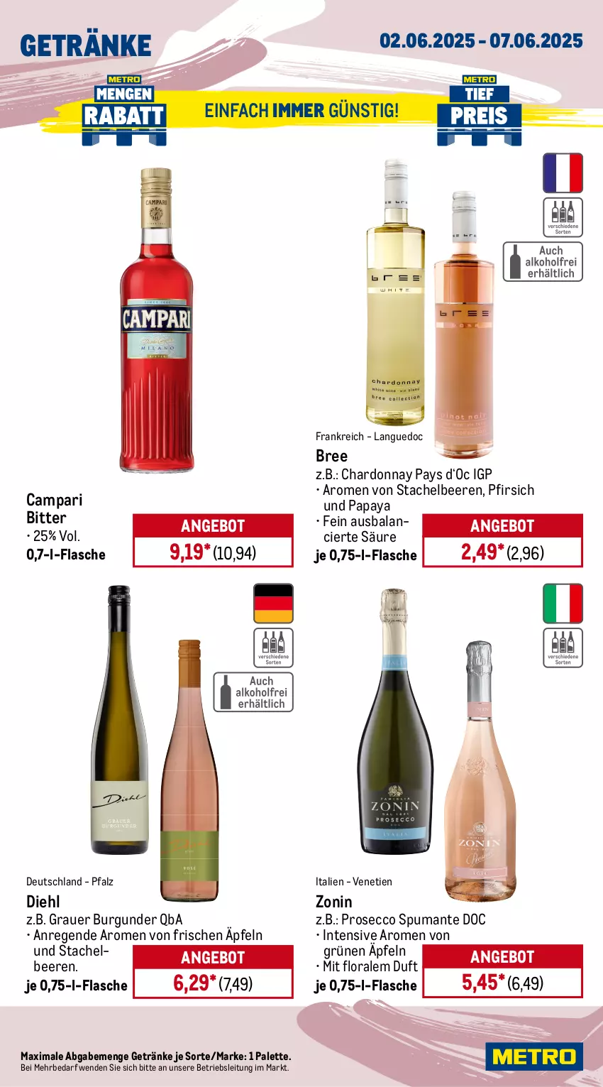 Aktueller Prospekt Metro - Wochen-Angebote - von 02.06 bis 07.06.2025 - strona 14 - produkty: angebot, auer, beere, beeren, bree, briketts, burgunder, campari, chardonnay, decke, Deckel, ecco, eimer, eis, Elan, elle, flasche, geschirr, geschirrspülmittel, getränk, getränke, grauer burgunder, Hela, küche, Küchen, küchentücher, Metro, Palette, Papaya, papier, pfirsich, prosecco, puma, reis, sac, somat, spülmittel, spumante, Stachelbeeren, teller, Ti, tiefpreis, treteimer, tücher, usb, waschmittel, zewa, zonin