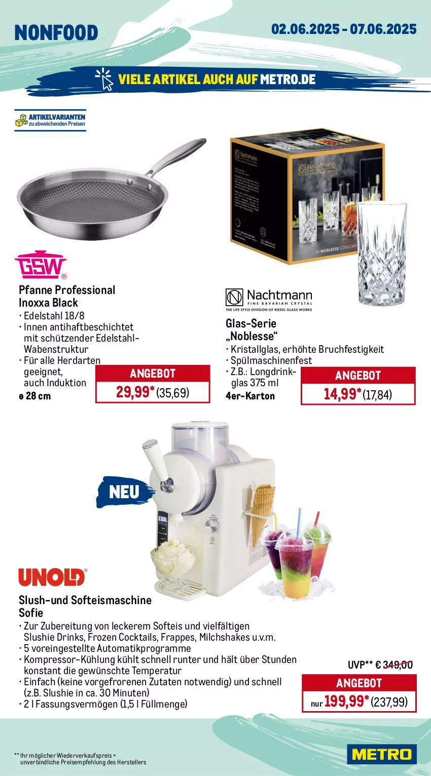 Aktueller Prospekt Metro - Wochen-Angebote - von 02.06 bis 07.06.2025 - strona 18 - produkty: ACC, angebot, auto, chia, cocktail, cocktails, drink, drinks, edelstahl, eis, eismaschine, elle, espresso, garraum, grill, herdarten, kaffee, kaffeevollautomat, kompressor, lack, latte, latte macchiato, LG, mac, macchiato, Metro, mikrowelle, milch, pfanne, Reinigung, reis, rezept, rezepte, Schütze, shake, spülmaschinen, teller, Ti, tisch, wasser