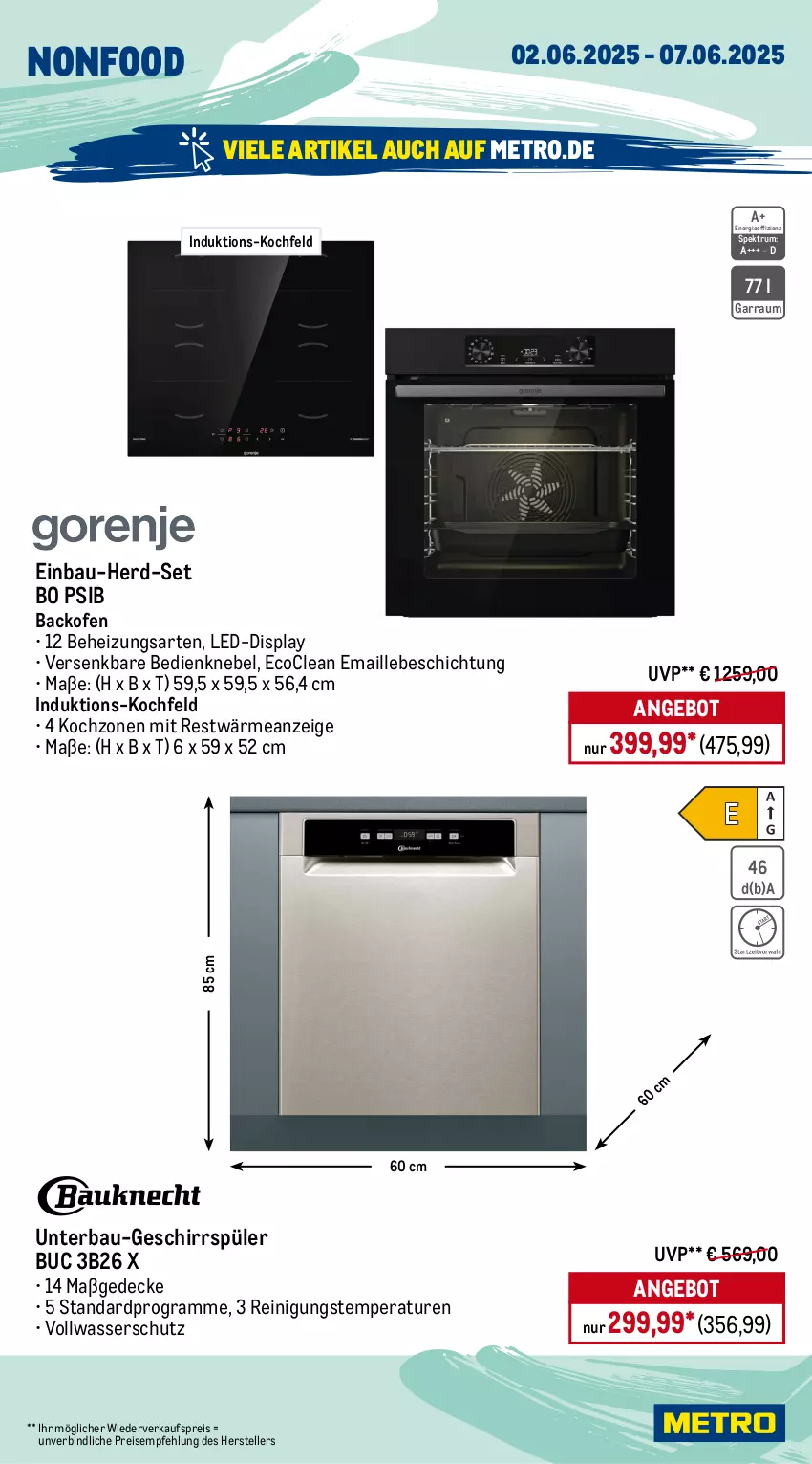 Aktueller Prospekt Metro - Wochen-Angebote - von 02.06 bis 07.06.2025 - strona 20 - produkty: angebot, backofen, Bau, decke, eis, elle, garraum, gefrierkombination, gefrierschrank, geschirr, geschirrspüler, kochfeld, kühlschrank, maille, Metro, Ofen, Reinigung, reis, rum, Schrank, schubladen, Spektrum, teller, Ti, türanschlag wechselbar, wasser