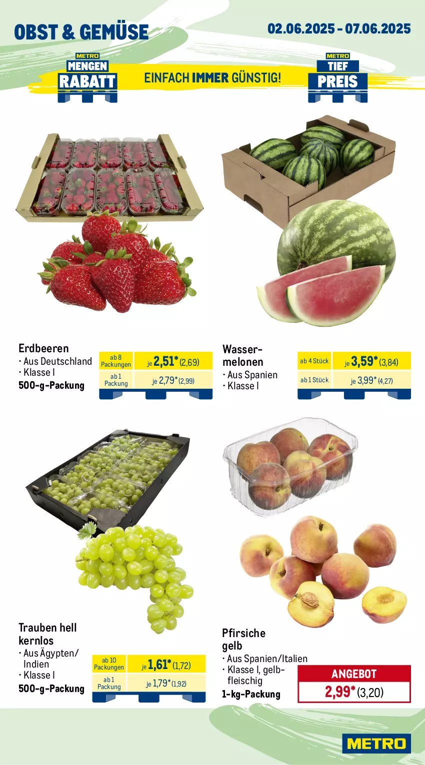 Aktueller Prospekt Metro - Wochen-Angebote - von 02.06 bis 07.06.2025 - strona 7 - produkty: angebot, aqua, beere, beeren, brie, eis, erdbeere, erdbeeren, filet, filets, fisch, fleisch, lachs, lachsfilet, matjes, Matjesfilet, matjesfilets, melone, melonen, Metro, obst, pfirsich, pfirsiche, Räucherlachs, reis, rwe, Schal, Schale, Ti, tiefpreis, trauben, wasser, wassermelone, wassermelonen