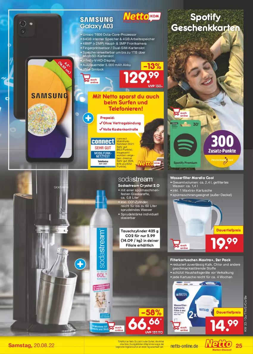 Aktueller Prospekt Netto Marken-Discount - Filial-Angebote - von 15.08 bis 20.08.2022 - strona 25 - produkty: akku, angebot, auer, dauertiefpreis, decke, Deckel, dual-sim, eis, filterkartuschen, frontkamera, glaskaraffe, Haushaltsgeräte, kamera, Karaffe, mac, Maxtra, microsd, reis, rel, rwe, sim, Soda, sodastream, Sprudel, spülmaschinen, Surf, telefon, Ti, tiefpreis, wasser, wasserfilter, wasserfilter marella, ZTE