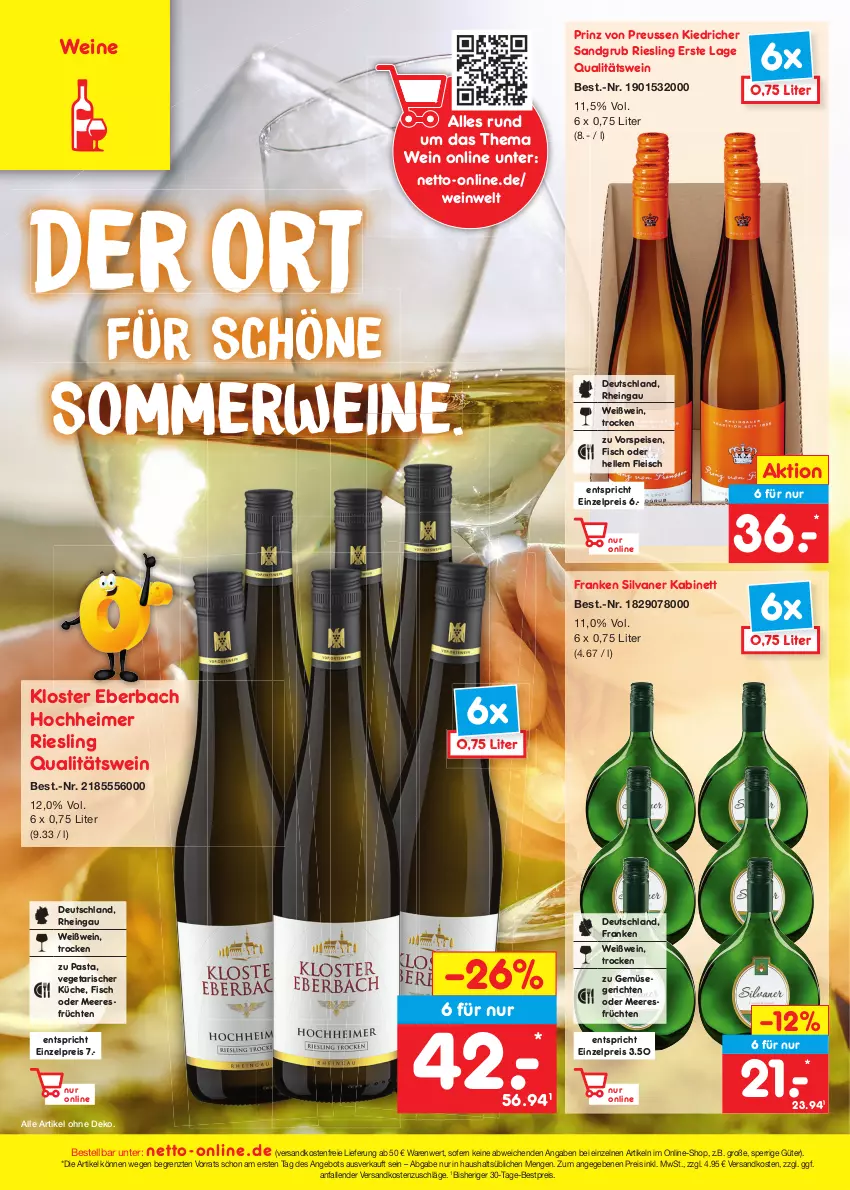 Aktueller Prospekt Netto Marken-Discount - Filial-Angebote - von 15.08 bis 20.08.2022 - strona 53 - produkty: angebot, bestpreis, eimer, eis, elle, fisch, fleisch, früchte, früchten, kabinett, Kloster Eberbach, küche, meeresfrüchte, ndk, pasta, qualitätswein, reis, riesling, rwe, silvaner, Ti, Vegeta, versandkostenfrei, vorspeise, wein, weine, Weißwein, ZTE