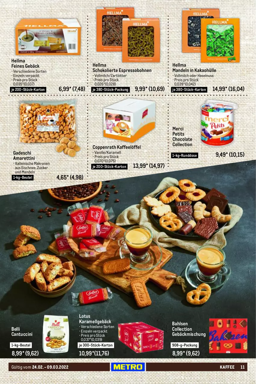 Aktueller Prospekt Metro - Kaffee und mehr - von 24.02 bis 09.03.2022 - strona 11 - produkty: bahlsen, beutel, bohne, bohnen, cantuccini, cin, cola, coppenrath, eis, espresso, gebäckmischung, haselnuss, kaffee, kakao, karamell, krone, LG, Löffel, mandel, mandeln, merci, milch, nuss, reis, schoko, Ti, tuc, vanille, vollmilch, zucker