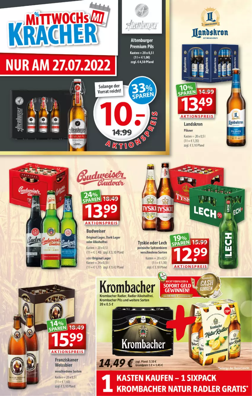 Aktueller Prospekt Getraenkeland - von 25.07 bis 06.08.2022 - strona 2 - produkty: alkohol, bier, Biere, budweiser, eis, franziskaner, gin, krombache, krombacher, krombacher pils, pils, radler, reis, tyskie, weissbier