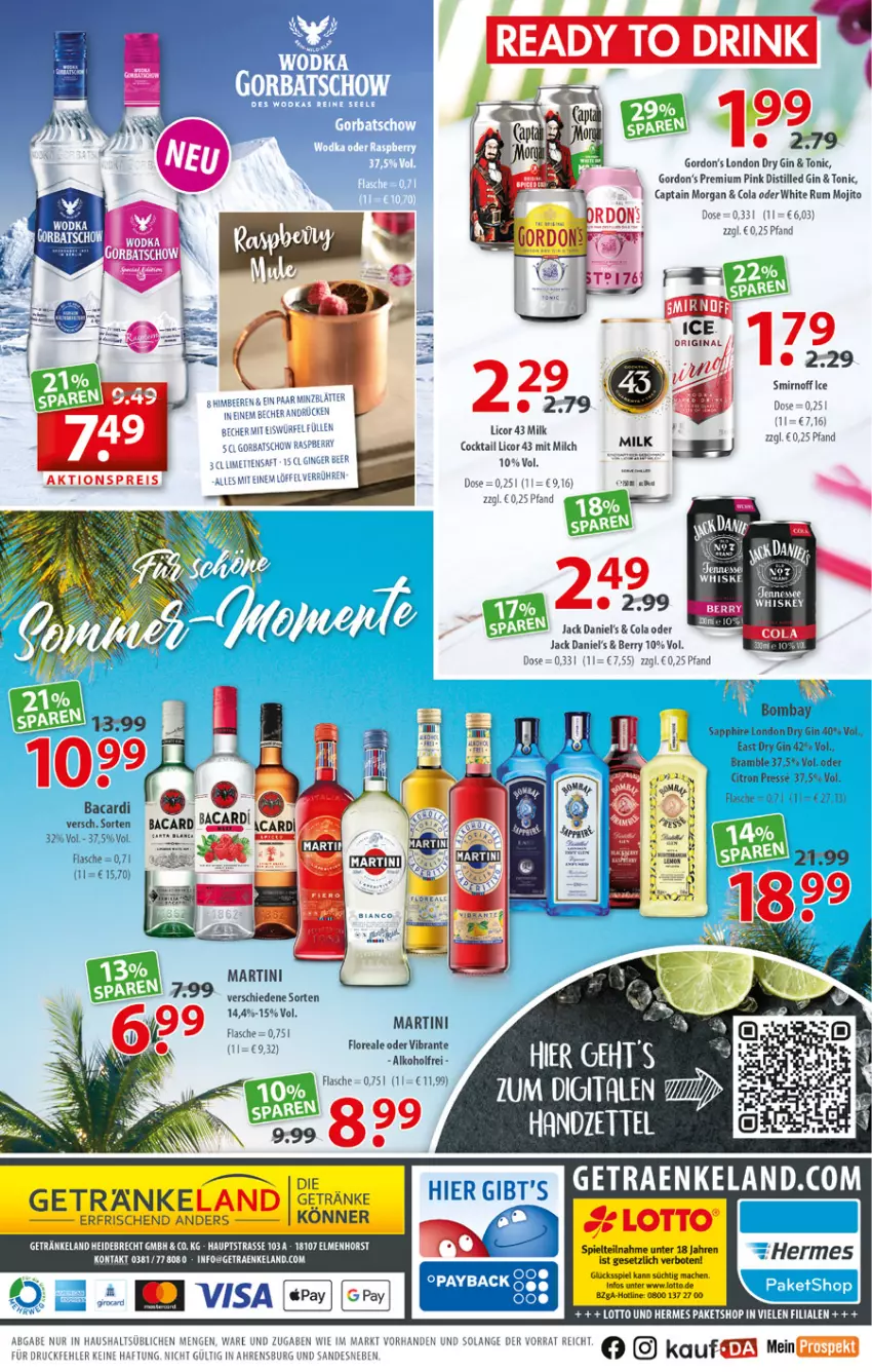 Aktueller Prospekt Getraenkeland - von 25.07 bis 06.08.2022 - strona 8 - produkty: aktionspreis, bacardi, Becher, beere, beeren, Cap, captain morgan, cocktail, cola, dry gin, eis, eiswürfel, Elan, flasche, getränk, getränke, gin, ginger, Gorbatschow, gordon, Gordon’s, himbeer, himbeere, himbeeren, jack daniel, jack daniel's, Jack Daniel’s, latte, LG, licor, licor 43, limette, limetten, Löffel, london dry, london dry gin, mac, martini, Mett, metten, milch, mojito, reis, rum, saft, sapphire, smirnoff, spee, Ti, tonic, white rum, wodka, würfel