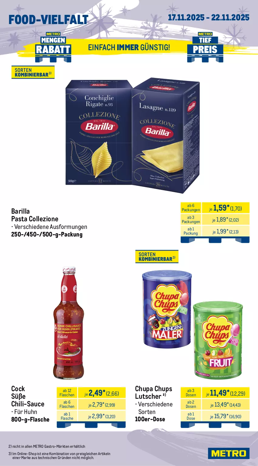 Aktueller Prospekt Metro - Wochen-Angebote - von 17.11 bis 22.11.2025 - strona 11 - produkty: angebot, barilla, beutel, brot, brötchen, chili, chupa, chupa chups, eis, ente, fisch, fische, Fischer, flasche, kuchen, Lebkuchen, Lebkuchenteig, Lutscher, Metro, metro gastro, Mett, metten, Mettenden, Ofen, pasta, prosciutto, Prosciutto di Parma, reis, sauce, schnitten, steinofen, Ti, Weihnachtsstern