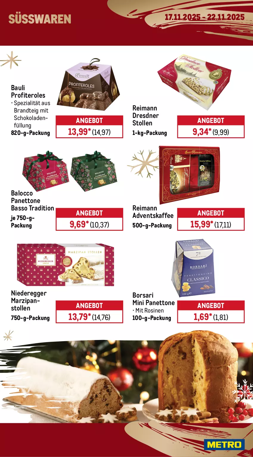 Aktueller Prospekt Metro - Wochen-Angebote - von 17.11 bis 22.11.2025 - strona 13 - produkty: angebot, Bau, beutel, brandt, caramel, Dresdner Stollen, Egger, eier, haselnuss, kaffee, Kinder, Kinder Maxi, lindt, mandel, mandeln, marzipan, nuss, nutella, Plüsch, Profiteroles, salz, schoko, schokolade, schokoladen, Spezi, Stollen, süsswaren, Ti, weihnachten