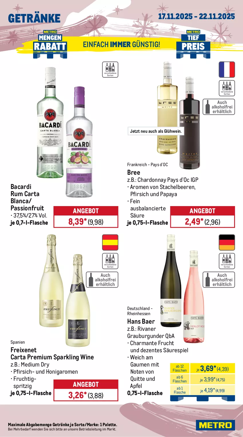 Aktueller Prospekt Metro - Wochen-Angebote - von 17.11 bis 22.11.2025 - strona 16 - produkty: akku, angebot, apfel, auto, bacardi, bacardi rum, beere, beeren, Behälter, bodenstaubsauger, bree, burgunder, chardonnay, Dyson, eis, Elektro, elle, ente, flasche, freixenet, frucht, getränk, getränke, Glühwein, grauburgunder, harman, honig, kraft, küche, Küchen, küchentücher, mac, Metro, Palette, Papaya, pfirsich, Reinigung, reis, Rivaner, rum, sonderposten, Stachelbeeren, staubsauger, teller, Ti, Tiere, tisch, tücher, usb, waschmittel, wein, zewa