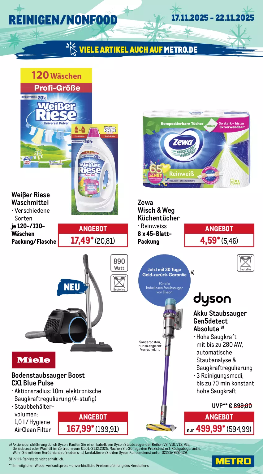 Aktueller Prospekt Metro - Wochen-Angebote - von 17.11 bis 22.11.2025 - strona 17 - produkty: akku, angebot, apfel, auto, bacardi, bacardi rum, beere, beeren, Behälter, bodenstaubsauger, bree, burgunder, chardonnay, Dyson, eis, Elektro, elle, ente, flasche, freixenet, frucht, getränk, getränke, Glühwein, grauburgunder, harman, honig, kraft, küche, Küchen, küchentücher, mac, Metro, Palette, Papaya, pfirsich, Reinigung, reis, Rivaner, rum, sonderposten, Stachelbeeren, staubsauger, teller, Ti, Tiere, tisch, tücher, usb, waschmittel, wein, zewa