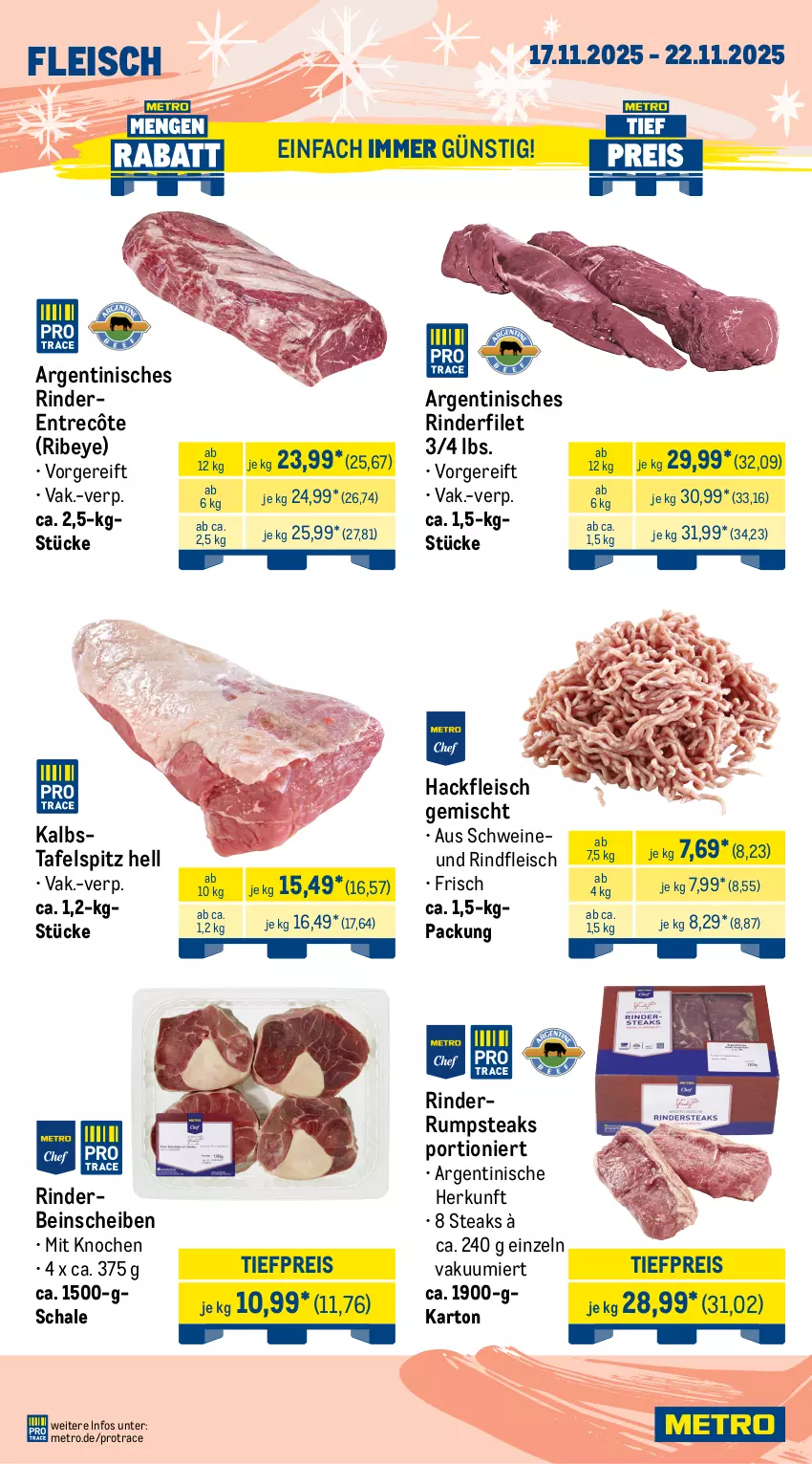 Aktueller Prospekt Metro - Wochen-Angebote - von 17.11 bis 22.11.2025 - strona 2 - produkty: angebot, beef, braten, eis, entrecôte, filet, fleisch, gulasch, hackfleisch, hackfleisch gemischt, krustenbraten, mais, Metro, pute, putenschnitzel, reis, rind, rinder, rinderfilet, rindfleisch, roastbeef, rum, rumpsteak, Schal, Schale, schnitzel, schwein, schweine, steak, steaks, tafelspitz, Ti, tiefpreis, wein, weine, Wild