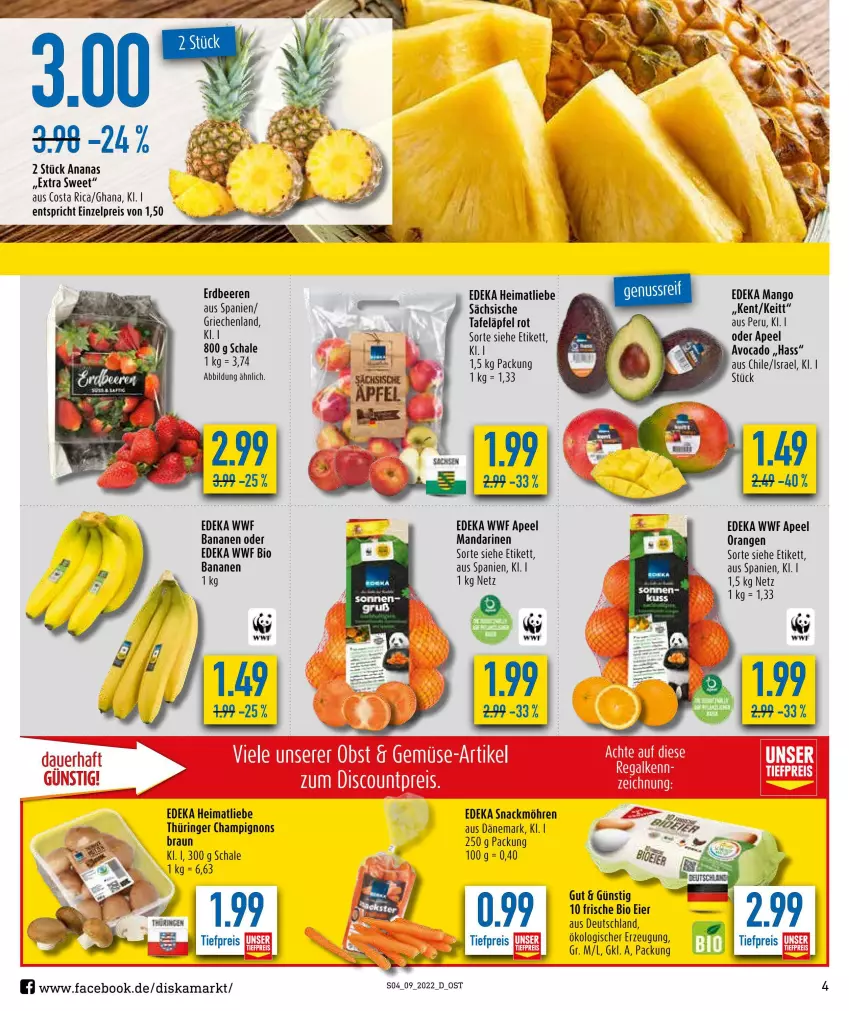 Aktueller Prospekt Diska - Prospekte - von 28.02 bis 05.03.2022 - strona 4 - produkty: ananas, avocado, banane, bananen, beere, beeren, bio, braun, champignon, champignons, deka, eier, eis, erdbeere, erdbeeren, mandarine, mandarinen, mango, möhren, orange, orangen, reis, ring, Schal, Schale, snack, tafeläpfel, Ti