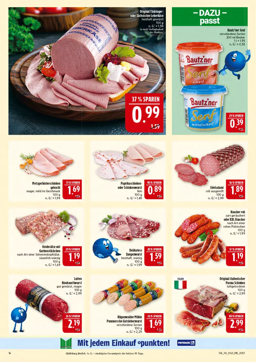 Aktueller Prospekt Marktkauf - Prospekt - von 20.07 bis 26.07.2025 - strona 16 - produkty: Bau, Becher, Edelsalami, eis, gewürz, gin, gurke, gurken, gutsleberwurst, hinterschinken, Käse, knacker, leberkäs, leberkäse, leberwurst, mac, Mett, mettwurst, paprika, Pommersche, reis, rind, rügenwalder, rügenwalder mühle, salami, schinken, schinkenwurst, schwein, senf, wein, wurst, ZTE