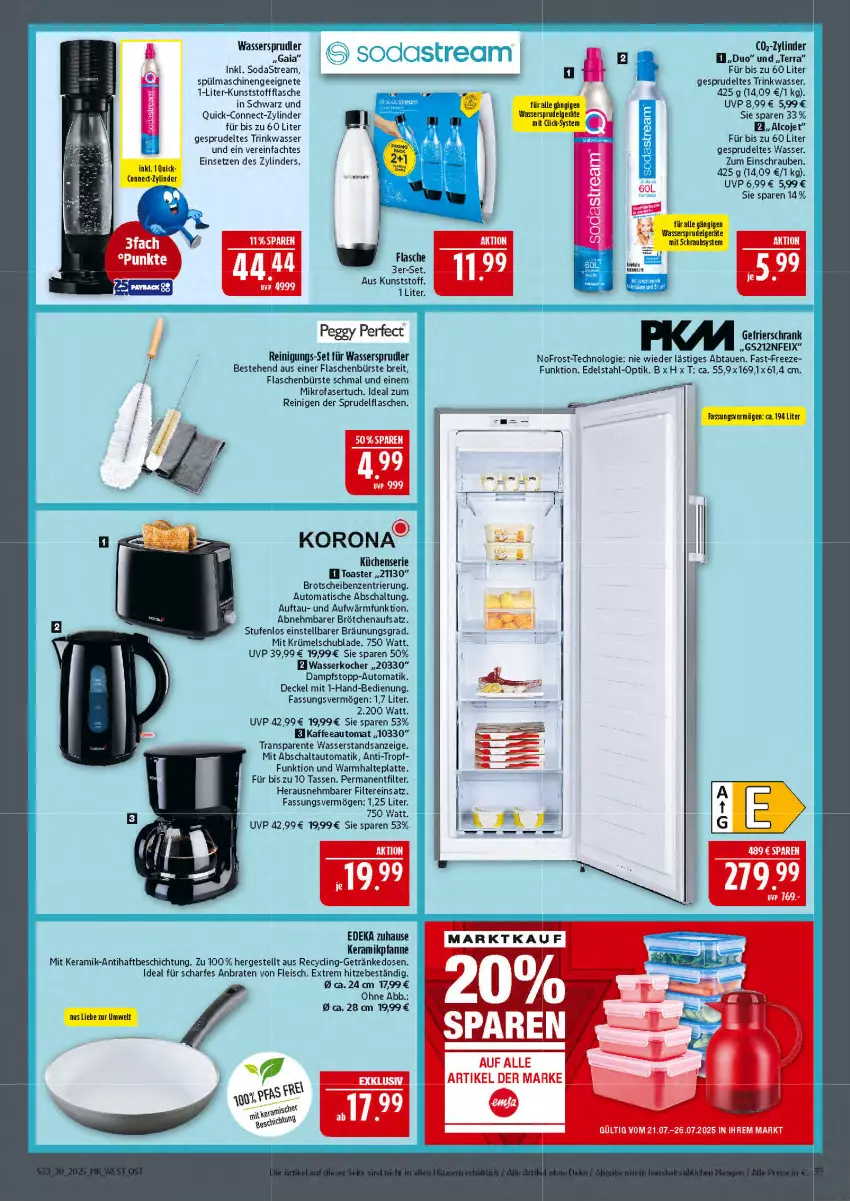 Aktueller Prospekt Marktkauf - Prospekt - von 20.07 bis 26.07.2025 - strona 33 - produkty: auto, braten, Brei, brot, brötchen, brötchenaufsatz, bürste, Clin, decke, Deckel, deka, edelstahl, eis, ente, flasche, fleisch, gefrierschrank, getränk, getränke, kaffee, kaffeeautomat, Kocher, küche, Küchen, latte, LG, mikrofaser, pfanne, Reinigung, Schal, Schrank, schrauben, Soda, sodastream, Sprudel, spülmaschinen, tasse, Ti, tisch, toast, toaster, tuc, wasser, wasserkocher, wassersprudler