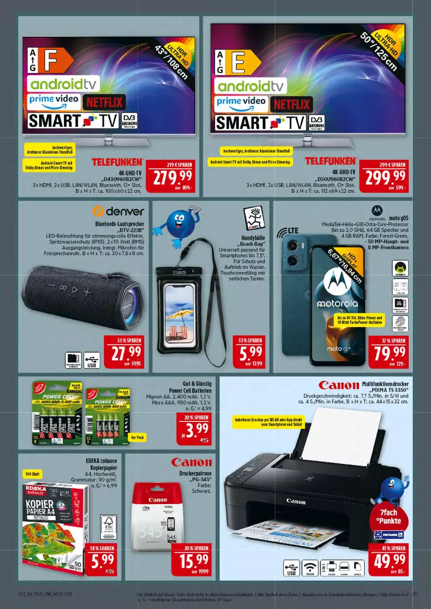 Aktueller Prospekt Marktkauf - Prospekt - von 20.07 bis 26.07.2025 - strona 37 - produkty: akku, batterie, batterien, beleuchtung, bluetooth-lautsprecher, deka, deo, drucker, eis, frontkamera, HDMI, kamera, kopierpapier, lautsprecher, led-beleuchtung, motorola, multifunktionsdrucker, papier, reis, smartphone, smartphones, tablet, Ti, touchscreen, uhd, UHD-TV, usb, wasser
