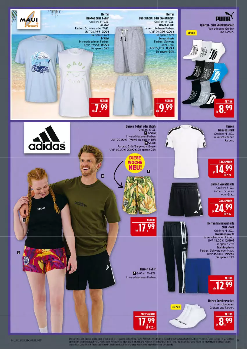 Aktueller Prospekt Marktkauf - Prospekt - von 20.07 bis 26.07.2025 - strona 41 - produkty: beere, damen t-shirt, hose, LG, puma, shirt, shorts, sneaker, sneakersocken, socken, sweatshorts, T-Shirt, tanktop, Trainingshose