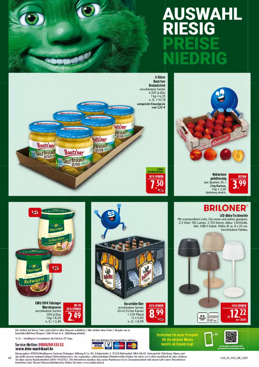 Aktueller Prospekt Marktkauf - Prospekt - von 20.07 bis 26.07.2025 - strona 44 - produkty: akku, Astra, aufstrich, Bau, bier, brot, brotaufstrich, decke, deka, eis, ente, Gläser, hasseröder, Kette, Leuchte, Nektar, nektarinen, reis, ring, sac, tee, Ti, tisch, tischleuchte, usb, wurst, ZTE