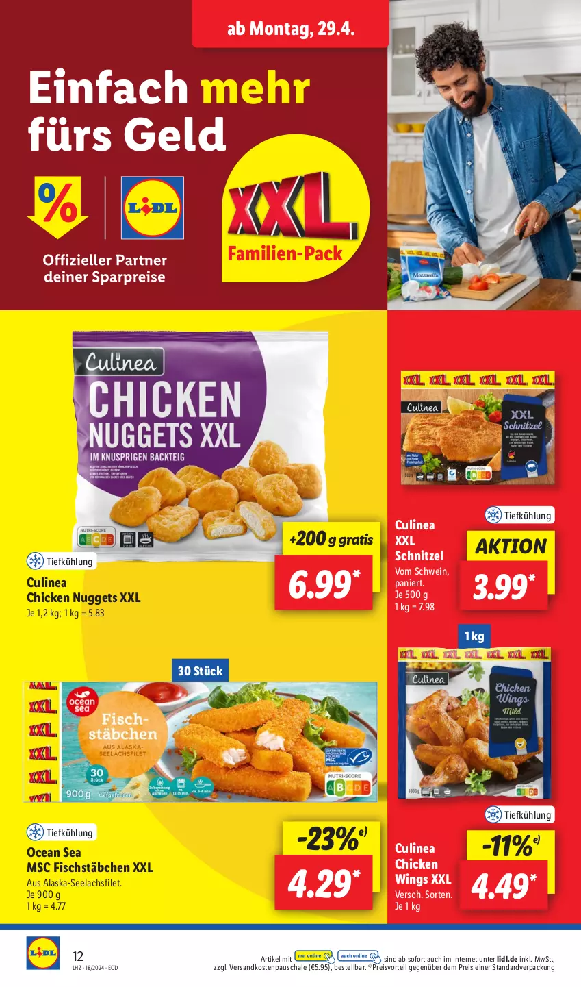 Aktueller Prospekt Lidl - Aktionsprospekt - von 29.04 bis 04.05.2024 - strona 16 - produkty: Alaska-Seelachs, Alaska-Seelachsfilet, chicken nuggets, chicken wings, eis, filet, fisch, fischstäbchen, lachs, lachsfilet, ndk, nuggets, preisvorteil, reis, Schal, Schale, schnitzel, schwein, seelachsfilet, Ti, wein