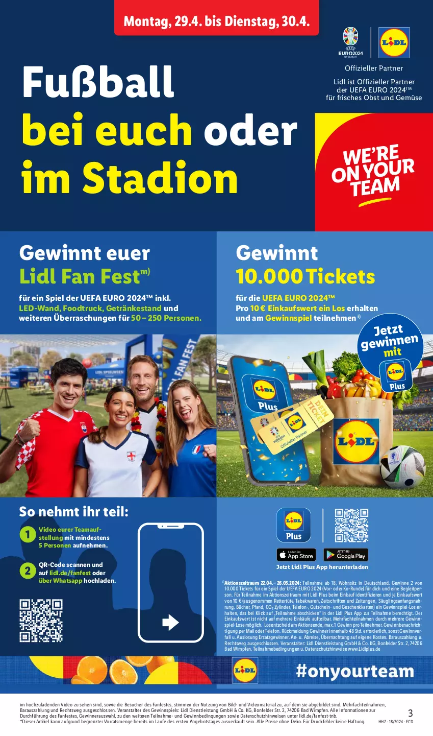 Aktueller Prospekt Lidl - Aktionsprospekt - von 29.04 bis 04.05.2024 - strona 3 - produkty: angebot, Bad, ball, Brei, deo, eis, elle, Fußball, getränk, getränke, gewinnspiel, gutschein, obst, Obst und Gemüse, reis, Ria, telefon, Ti, Tüte, und gemüse, ZTE