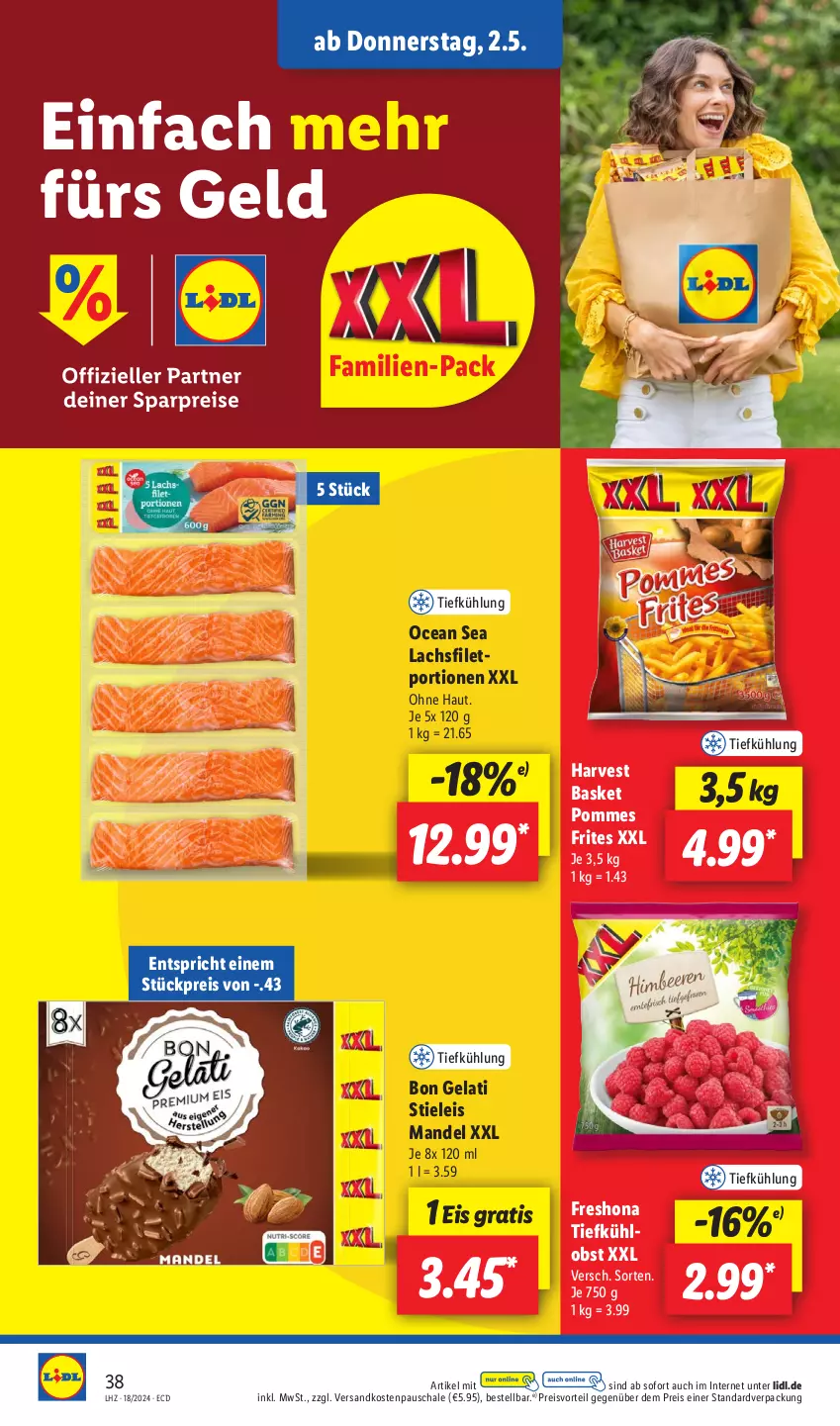 Aktueller Prospekt Lidl - Aktionsprospekt - von 29.04 bis 04.05.2024 - strona 46 - produkty: Bon Gelati, eis, filet, lachs, lachsfilet, mandel, ndk, obst, pommes, Pommes Frites, preisvorteil, reis, Schal, Schale, stieleis, Ti