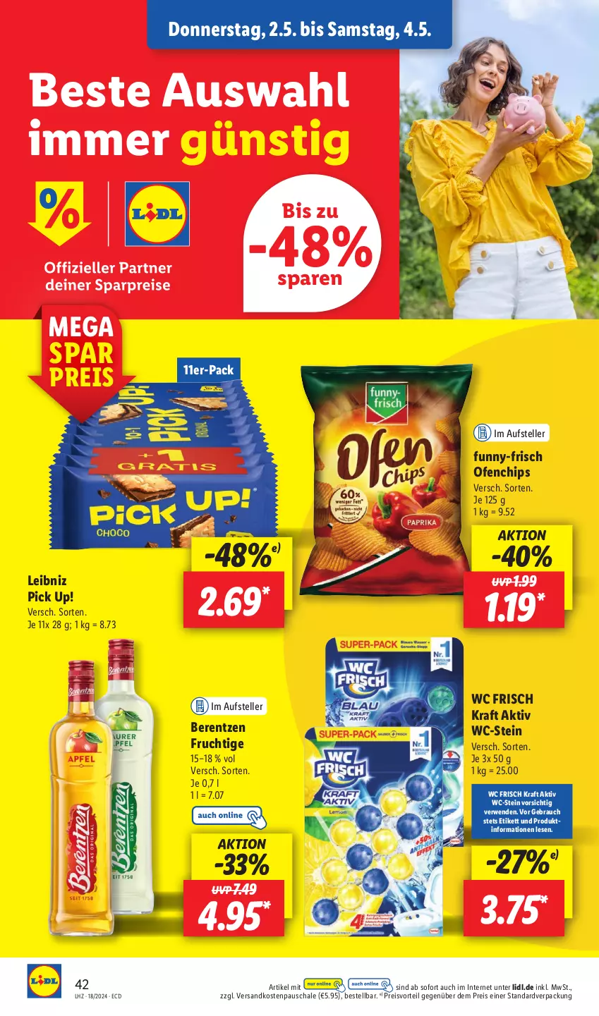 Aktueller Prospekt Lidl - Aktionsprospekt - von 29.04 bis 04.05.2024 - strona 52 - produkty: berentzen, chips, eis, elle, frucht, funny-frisch, kraft, leibniz, ndk, Ofen, Pick Up!, preisvorteil, Rauch, reis, rwe, Schal, Schale, teller, Ti, wc frisch, WC Frisch Kraft Aktiv