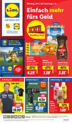 Gazetka promocyjna Lidl - Aktionsprospekt - Gazetka - ważna od 04.05 do 04.05.2024 - strona 1 - produkty: akku, akku-bohrschrauber, Alaska-Seelachs, Alaska-Seelachsfilet, angebot, angebote, Bad, bio, Bohrschrauber, Bona, coupon, eis, elle, filet, fisch, fischstäbchen, lachs, lachsfilet, Milbona, mozzarella, Nescafé, obst, Obst und Gemüse, poloshirt, preisvorteil, reis, rel, seelachsfilet, shirt, Ti, und gemüse, ZTE