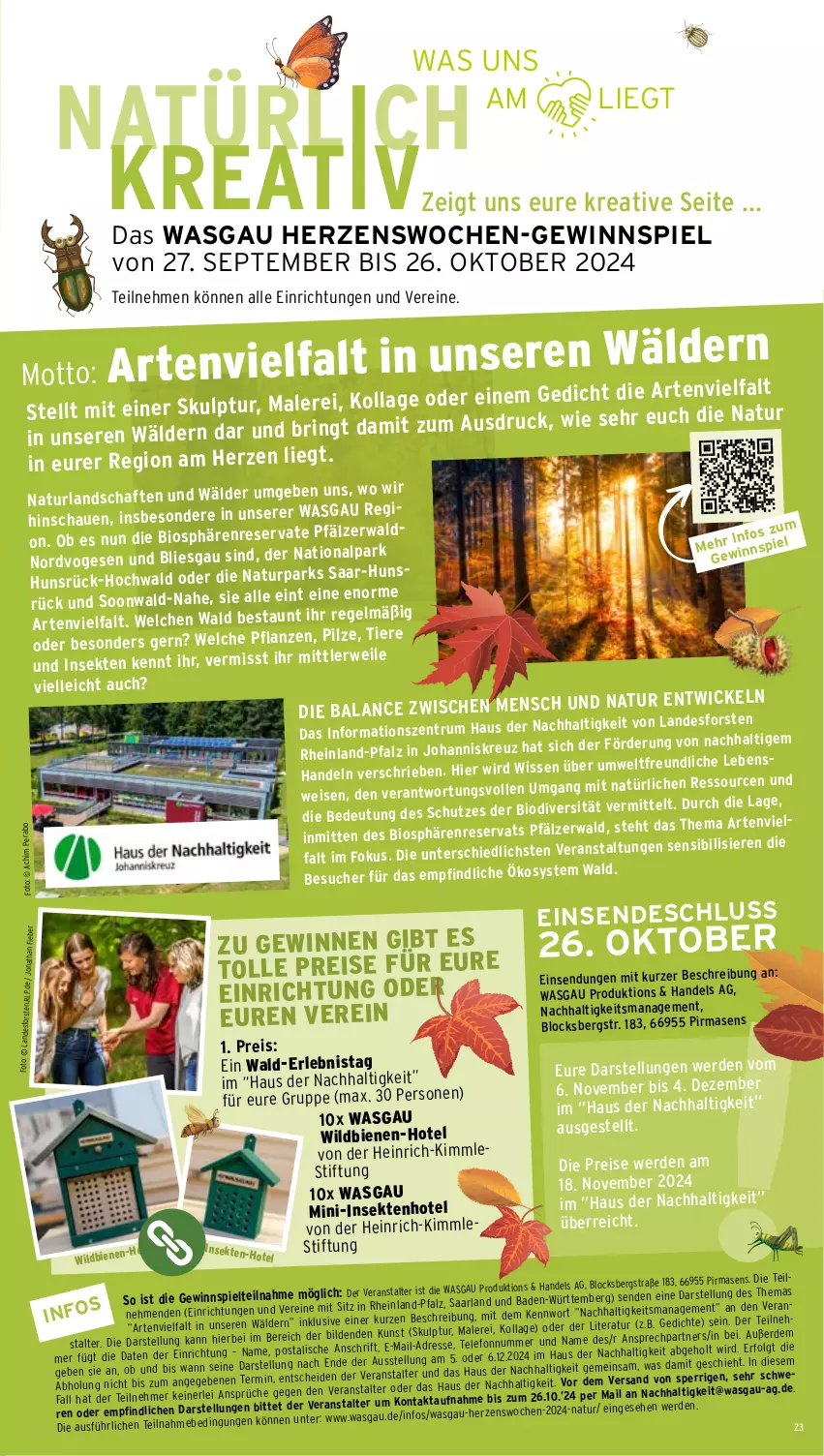 Aktueller Prospekt Wasgau - von 30.09 bis 05.10.2024 - strona 23 - produkty: arla, Bad, bio, eis, elle, erde, gewinnspiel, hochwald, HP, LG, natur, naturland, reis, rum, sekt, Skulptur, Ti, Tiere, WICK, Wild