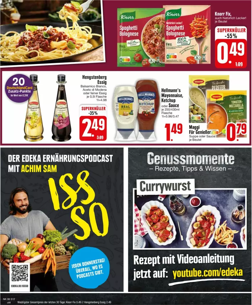 Aktueller Prospekt Edeka - Prospekte - von 19.02 bis 24.02.2024 - strona 12 - produkty: aceto, balsam, balsamico, balsamico bianco, beutel, eis, ente, essig, flasche, Hellmann's, hengstenberg, ketchup, knorr, knorr fix, mayonnaise, Mode, nuss, reis, rel, rezept, rezepte, sauce, suppe, tee, Ti, Yo, ZTE