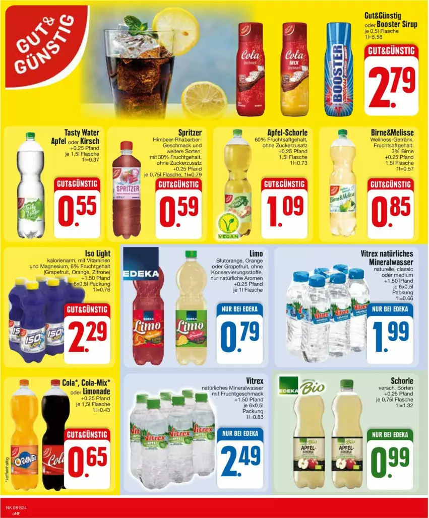 Aktueller Prospekt Edeka - Prospekte - von 19.02 bis 24.02.2024 - strona 24 - produkty: Alwa, apfel, bio, Blutorange, cola, deka, elle, flasche, frucht, fruchtsaft, getränk, grapefruit, himbeer, kirsch, limo, limonade, mac, magnesium, mineralwasser, mit frucht, natur, natürliches mineralwasser, orange, rel, rhabarber, saft, schorle, sirup, Ti, vita, Vitamine, vitrex, wasser, zitrone, zucker