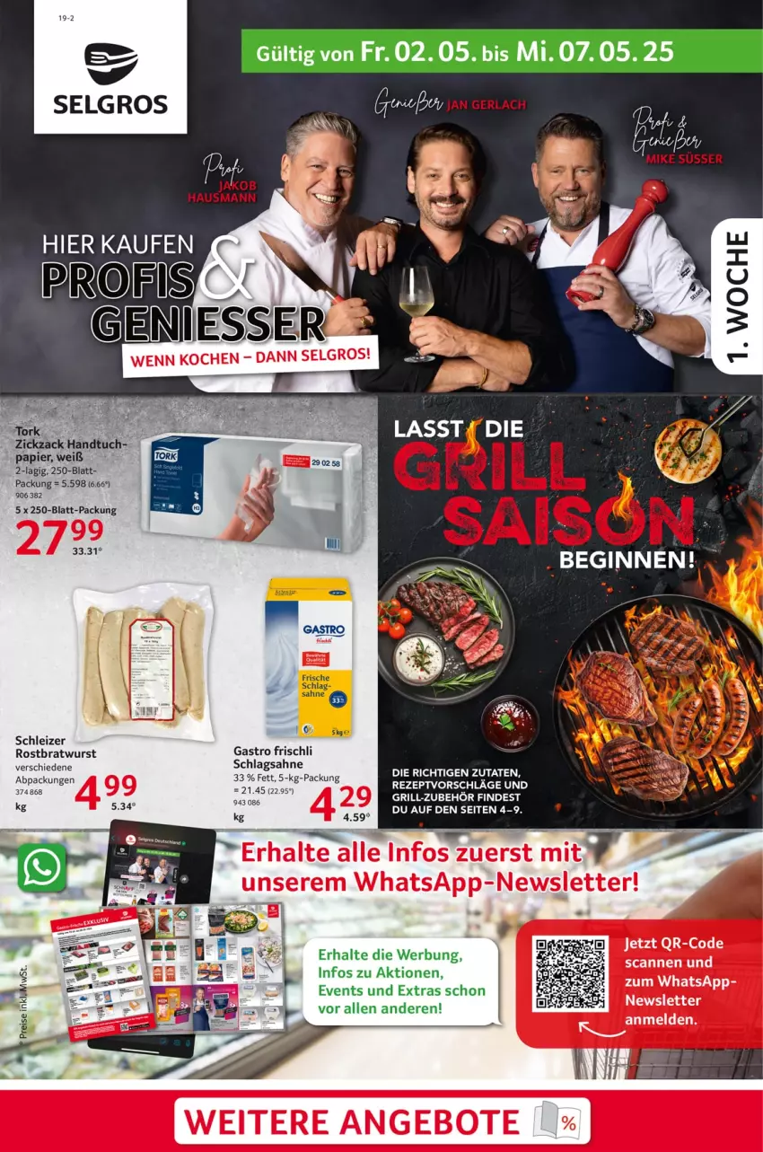 Aktueller Prospekt Selgros - Food - von 02.05 bis 07.05.2025 - strona 1 - produkty: angebot, angebote, bratwurst, frischli, grill, LG, rezept, rostbratwurst, sahne, schlagsahne, Ti, tuc, wurst