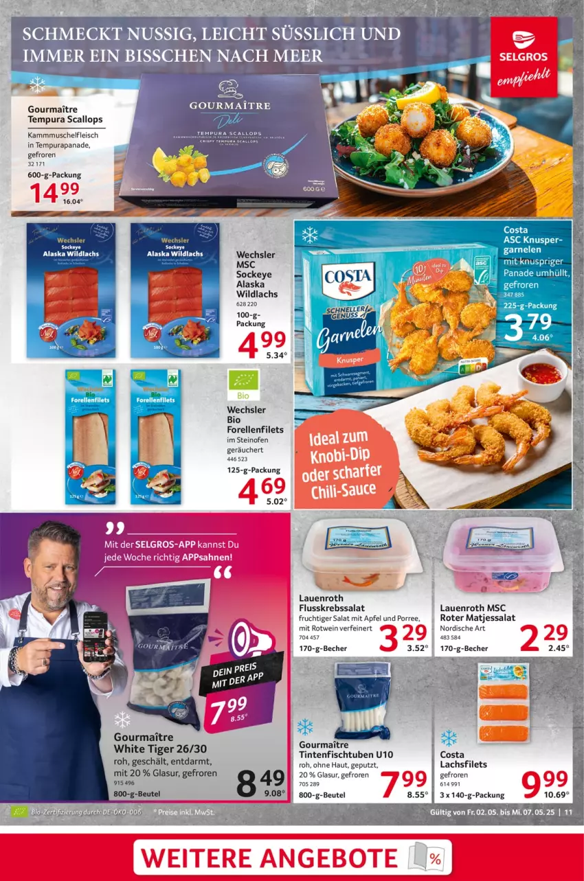 Aktueller Prospekt Selgros - Food - von 02.05 bis 07.05.2025 - strona 11 - produkty: apfel, Becher, beutel, bio, eier, eis, elle, filet, filets, fisch, fleisch, Flusskrebssalat, forelle, frucht, garnelen, Krebs, lachs, lachsfilet, lachsfilets, LG, matjes, Ofen, reis, rel, rotwein, salat, steinofen, Ti, wein, Wild, wildlachs